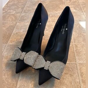 Kate Spade Vienna Pump, Black and Silver Stiletto Heels with Crystal Bow